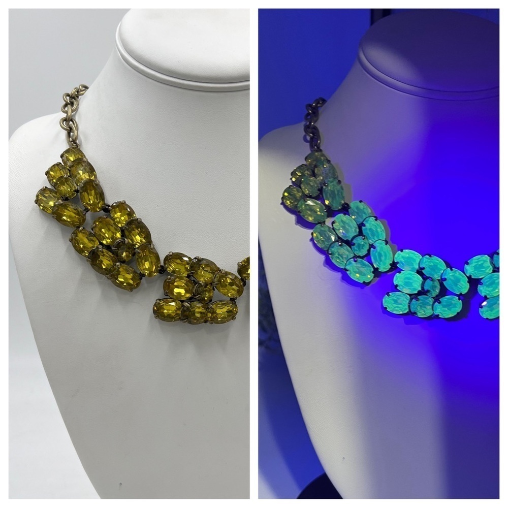 J.CREW Vintage Faceted Yellow Rhinestones Glowing Chunky Brass‎ Chain Necklace